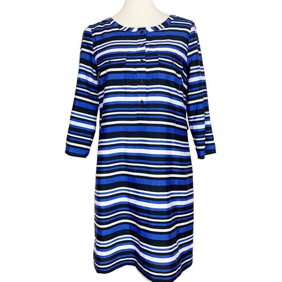 Gap Outlet Blue Dress Women's Size XS Striped Half Roll Tab Sleeve - Picture 7 of 7